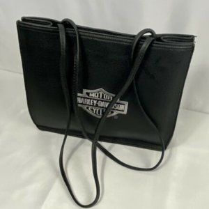 Harley Davidson Black Leather Women's Double Handles Shoulder Tote Handbag